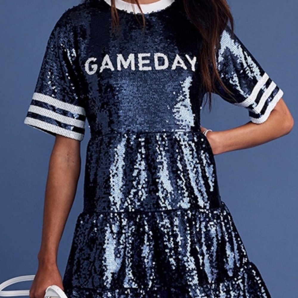 NWT Francesca's Collections GameDay Shimmering Navy Sequin Dress size L